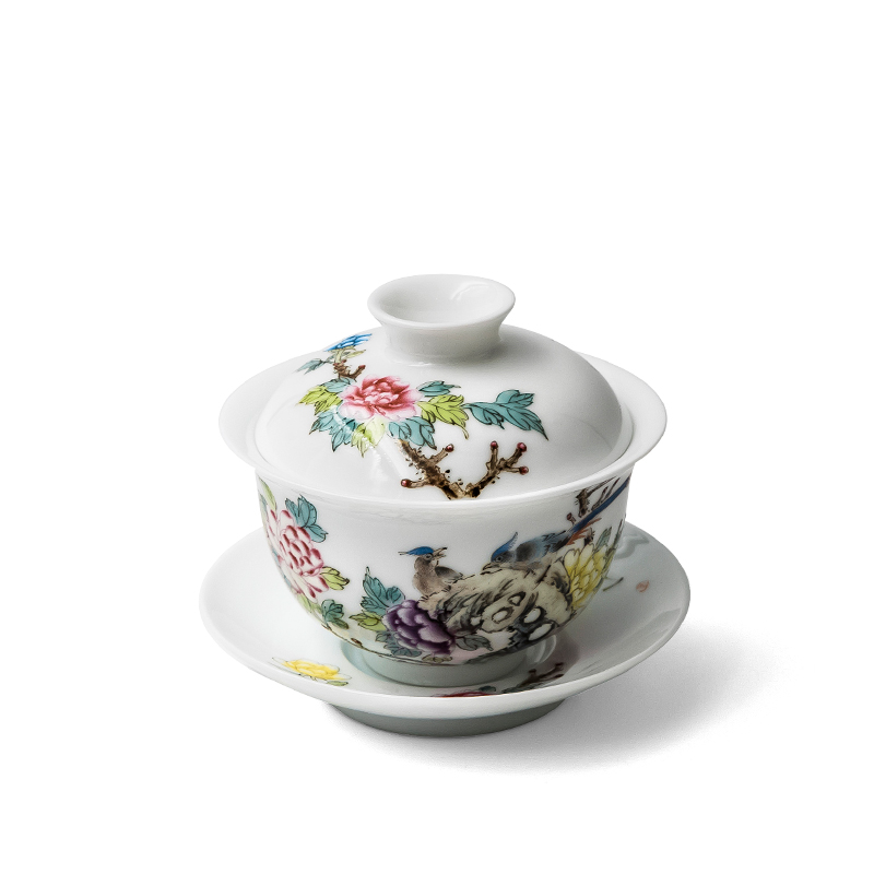Cheng DE hin jingdezhen porcelain, ceramic kung fu tea powder enamel 8 head group of fret blooming flowers