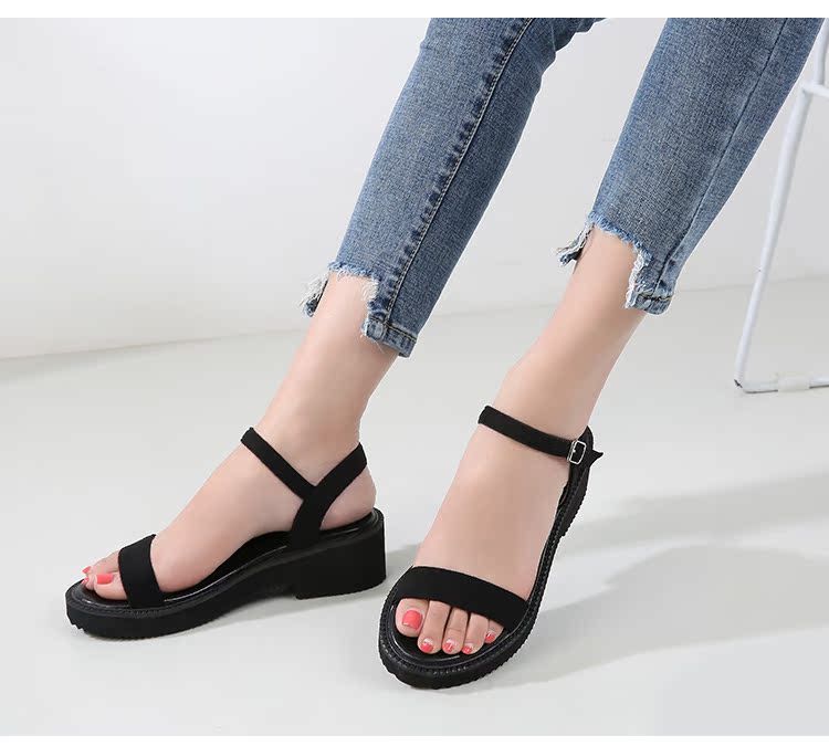 Nữ dép mùa hè bãi nhỏ 313 233 phẳng toe mở dày với bãi lớn 41-43 từ mới khóa màu đen hoang dã - Sandal dép havaianas
