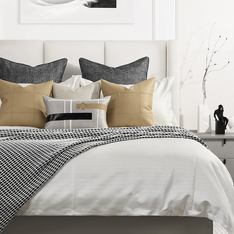 Coffee color gray plaid with blanket decoration model room bedding high-end villa modern model room bedding light luxury