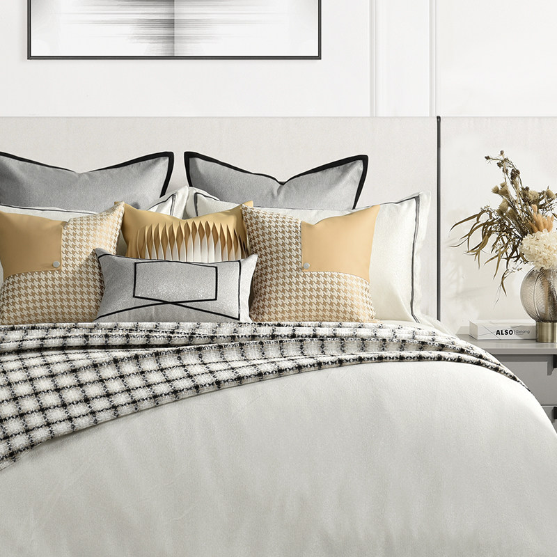 Curry color April sun light model room bedding high-end villa modern model room bedding light luxury pillow blanket