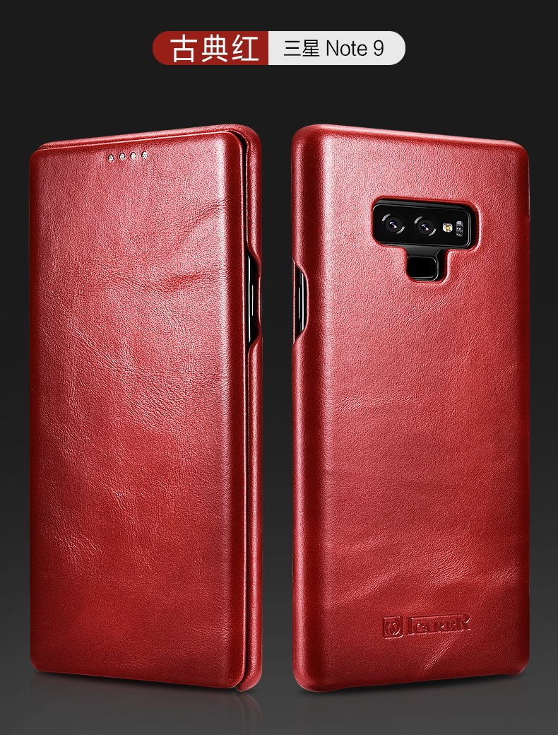 iCarer Curved Edge Vintage Series Side Open Handmade Genuine Cowhide Leather Case Cover for Samsung Galaxy Note 9