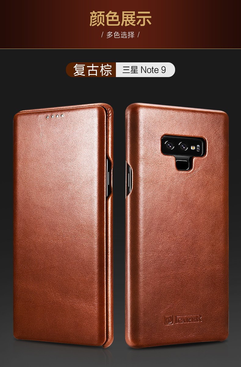 iCarer Curved Edge Vintage Series Side Open Handmade Genuine Cowhide Leather Case Cover for Samsung Galaxy Note 9