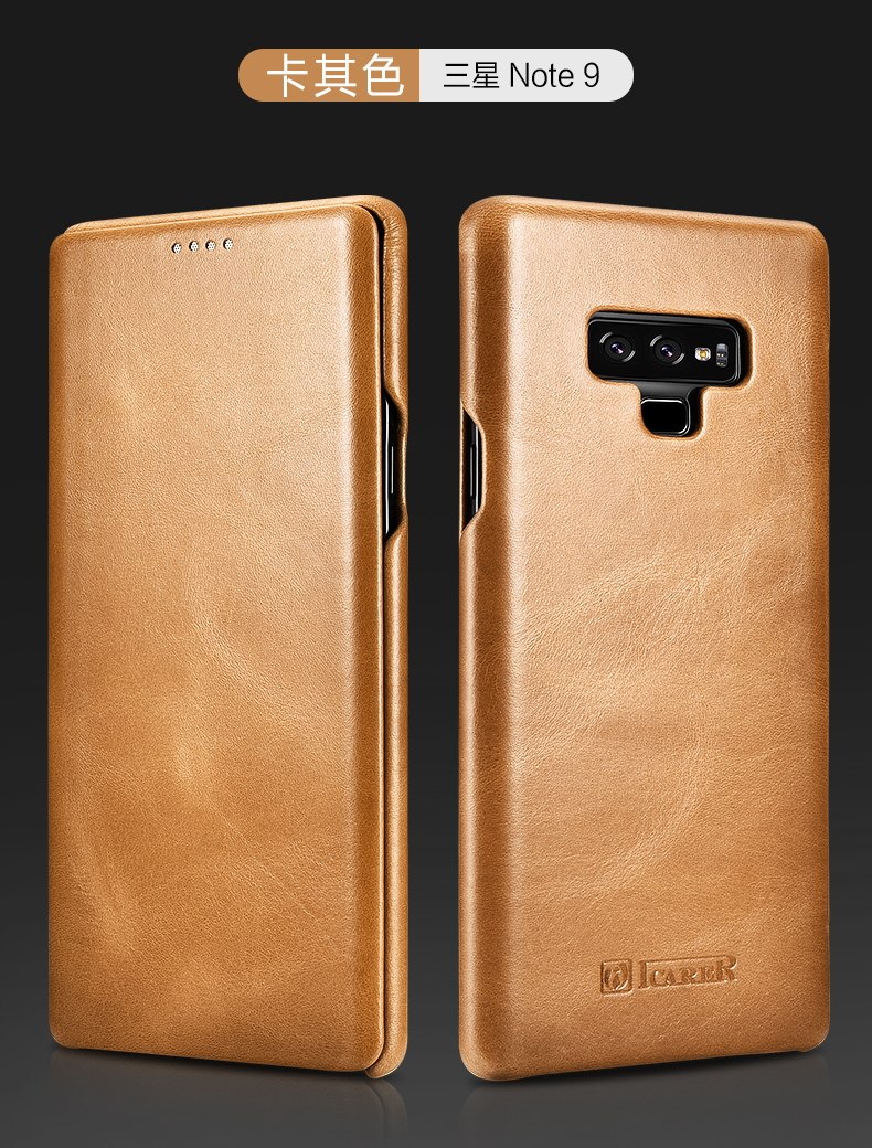 iCarer Curved Edge Vintage Series Side Open Handmade Genuine Cowhide Leather Case Cover for Samsung Galaxy Note 9