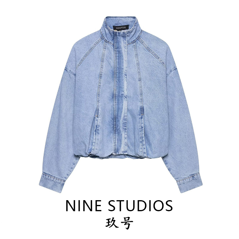 Nine Zar European and American Women's Clothing Stand-Up Collar Denim Zipper Pocket Loose Casual Bomber Jacket Nine Zar European and American Women's Clothing Stand-Up Collar Denim Zipper Pocket Loose Casual Bomber Jacket