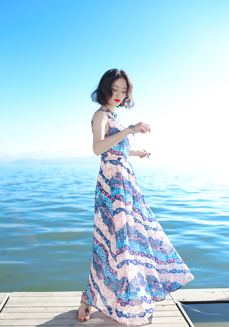 Mùa hè 2019 mới của phụ nữ ren-up mỏng tay áo voan đầm boho váy siêu cổ tích bãi biển - Sản phẩm HOT đầm xòe