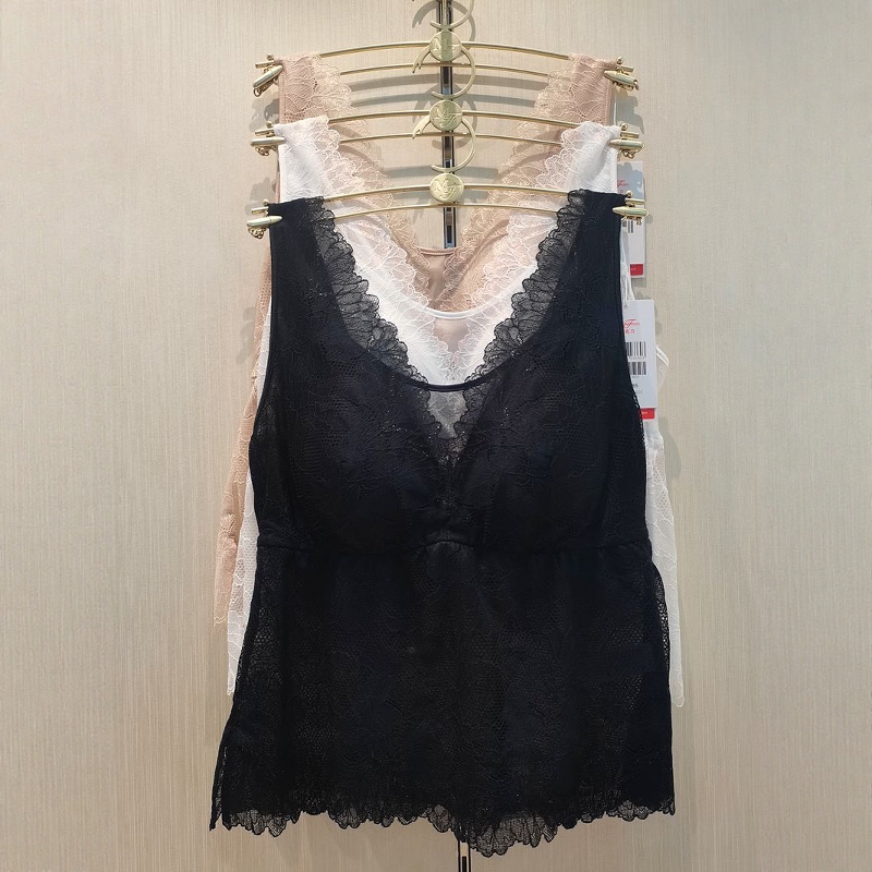 Maniform 20401523 Lace Wireless Long Camisole with Long Straps and Cup Padding Mid-Length Camisole Underwear