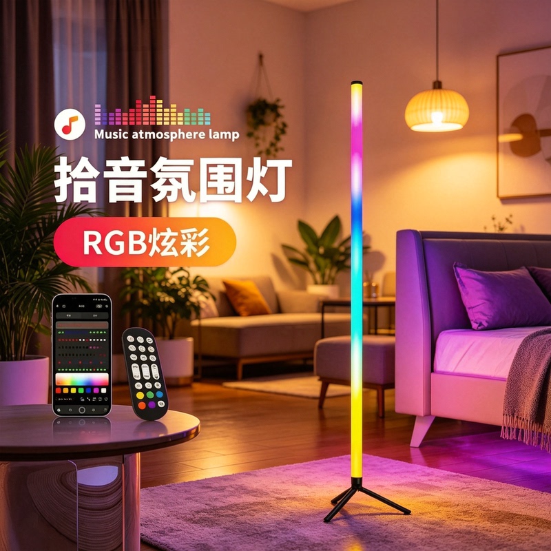 Rgb Sound Pickup Lamp, Smart Floor-Standing Ambient Light, Music Rhythm, Voice Control, Audio Rhythm, Gaming Room, Bedroom Ambient Light