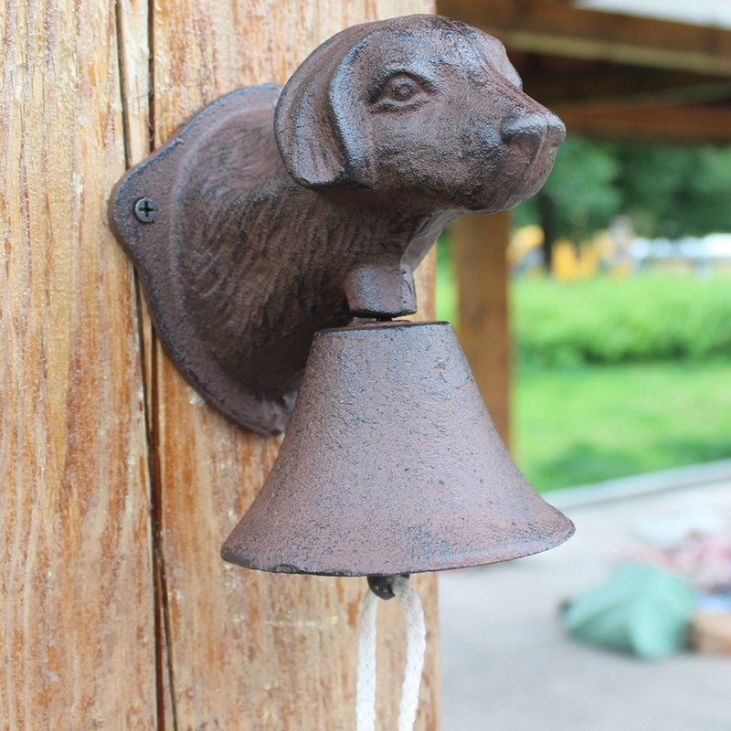 Cast iron dog head doorbell bell European French American antique iron wall decoration garden courtyard decoration garden doorbell