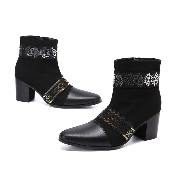 ງານລ້ຽງງານລ້ຽງການຄ້າຕ່າງປະເທດແບບເອີຣົບແລະອາເມລິກາຄົນອັບເດດ: ເກີບຫນັງຂອງຜູ້ຊາຍເກີບສົ້ນສູງ heels trendy ໄວຫນຸ່ມ Martin boots ສູງເທິງເກີບສີແດງ