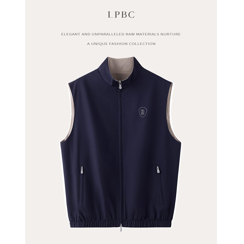 Zhen Dian Lpbc/Italian Luxury Old Money Bc Men's Clothing Business Casual Tech Fabric Vest Stand Collar Waistcoat Zhen Dian Lpbc/Italian Luxury Old Money Bc Men's Clothing Business Casual Tech Fabric Vest Stand Collar Waistcoat