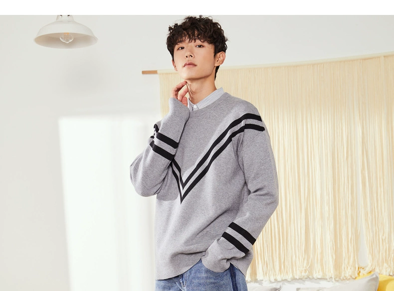 唐 2018 áo len mới mùa đông nam áo len sọc hình học phiên bản Hàn Quốc của xu hướng áo len rộng tay nam dài tay áo thun tay dài nam
