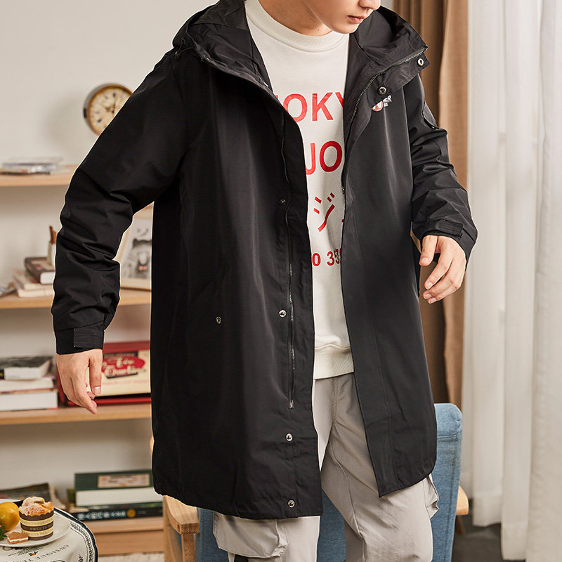 Tang Lion autumn new loose windbreaker men's mid-length hooded student popular coat men's coat Korean style fashion