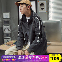 Tang Shi 2021 spring and autumn new mens coat knit jacket hooded loose color block cardigan knit jacket trend