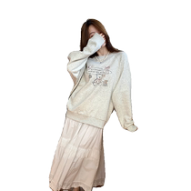 Yoe retro design bear bow printed round neck sweatshirt for women 2024 new early autumn loose top trendy