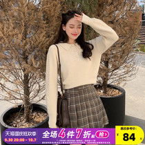 Tang Shi spring clothes new sweater knit womens polo collar loose outfit net red pullover Korean version black design sense