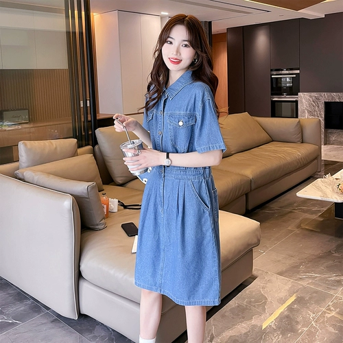 Ретро летнее джинсовое платье, приталенный корсет, джинсовая юбка, А-силуэт, подходит для подростков