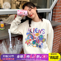 yoe childlike graffiti creative design sense niche illustration internet celebrity super fire ins loose autumn round neck sweatshirt girl