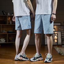 Tang Lion 2021 summer new denim shorts men and women loose straight trendy fashion brand couple denim tooling shorts tide