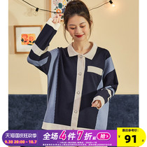 Tang Shi Spring and Autumn new womens sweater retro Hong Kong style workwear style knit cardigan polo collar top outside the student