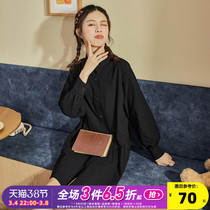 Tang Lion 2020 autumn new long-sleeved dress women polo collar irregular shirt skirt small man versatile thin