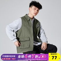 Tang Shi 2021 Spring New Mens Outerwear Cargo Vest Trend Versatile Pocket Vest Fashion Shirt Collar Menswear