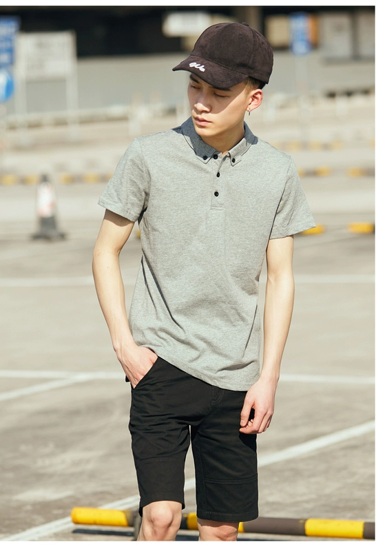 Tangshi Harajuku Tide thương hiệu áo polo nam tay ngắn cổng gió đen áo thun nam áo sơ mi nam in triều nam mùa hè