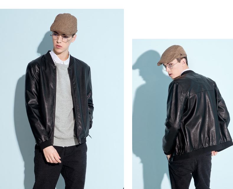 Tang sư tử 2018 mùa thu áo khoác nam màu đen cổ áo PU bóng chày áo khoác da ngắn áo khoác thủy triều Z áo khoác hoodie nam