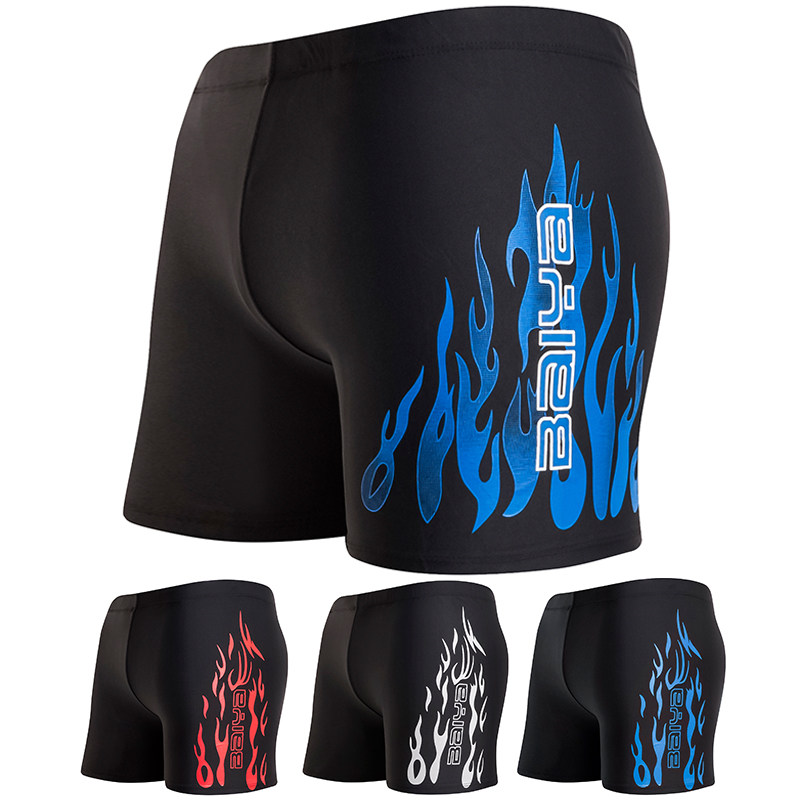 Fashion flame adult men's large size anti-embarrassment flat angle swimming trunks hot spring swimsuit professional swimming shorts manufacturers