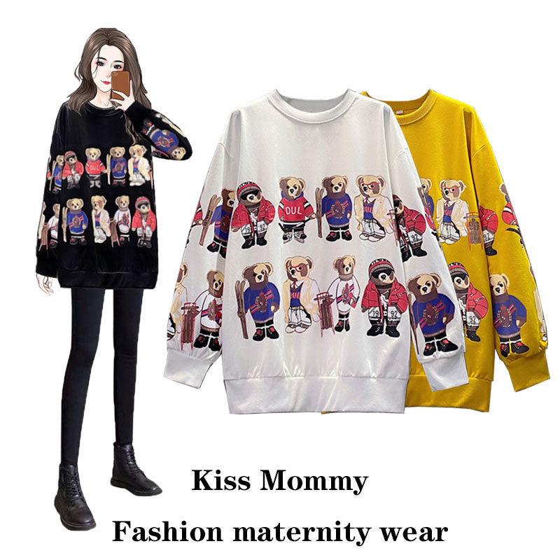 Pregnancy Woman Dress Autumn Winter Necropolis Woman 2021 new large size Sizes Loose slim Long sleeves Small Bear Han version Fashion pregnant woman's blouse