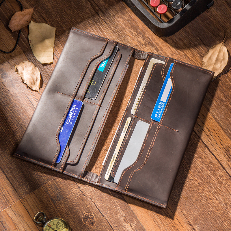 New long version wallet First layer cowhide multi-card large-capacity leather wallet Retro Crazy Horse leather wallet