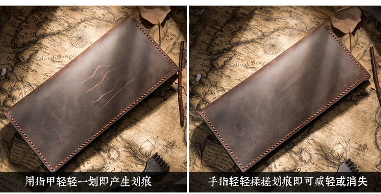 DIY Handmade Ví nam Da dài Retro Ví dọc siêu mỏng Crazy Horse Ví Homemade Bag Kit ví coach
