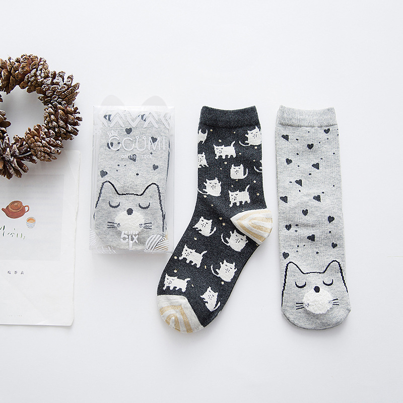 5IX mùa xuân và mùa thu vớ ladies cotton khử mùi ấm trong vớ phim hoạt hình vớ sáng tạo ab socks 2 đôi hộp quà tặng vớ