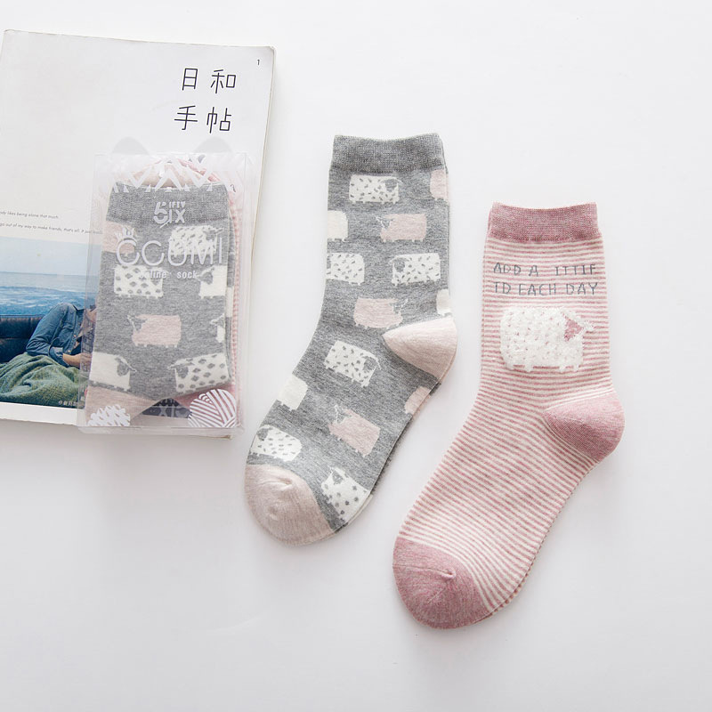 5IX mùa xuân và mùa thu vớ ladies cotton khử mùi ấm trong vớ phim hoạt hình vớ sáng tạo ab socks 2 đôi hộp quà tặng vớ