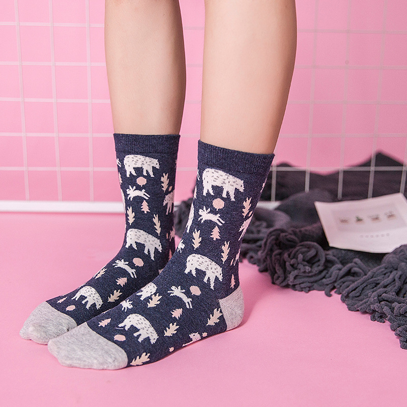 5IX mùa xuân và mùa thu vớ ladies cotton khử mùi ấm trong vớ phim hoạt hình vớ sáng tạo ab socks 2 đôi hộp quà tặng vớ