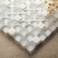 KASARO Белая стеклянная мраморная мозаика, самоклеющаяся головоломка на стену