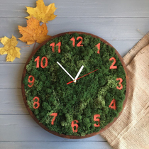 Nordic creative solid wood wall clock Forest immortal moss clock Living room wall decoration painting Japanese minimalist clock