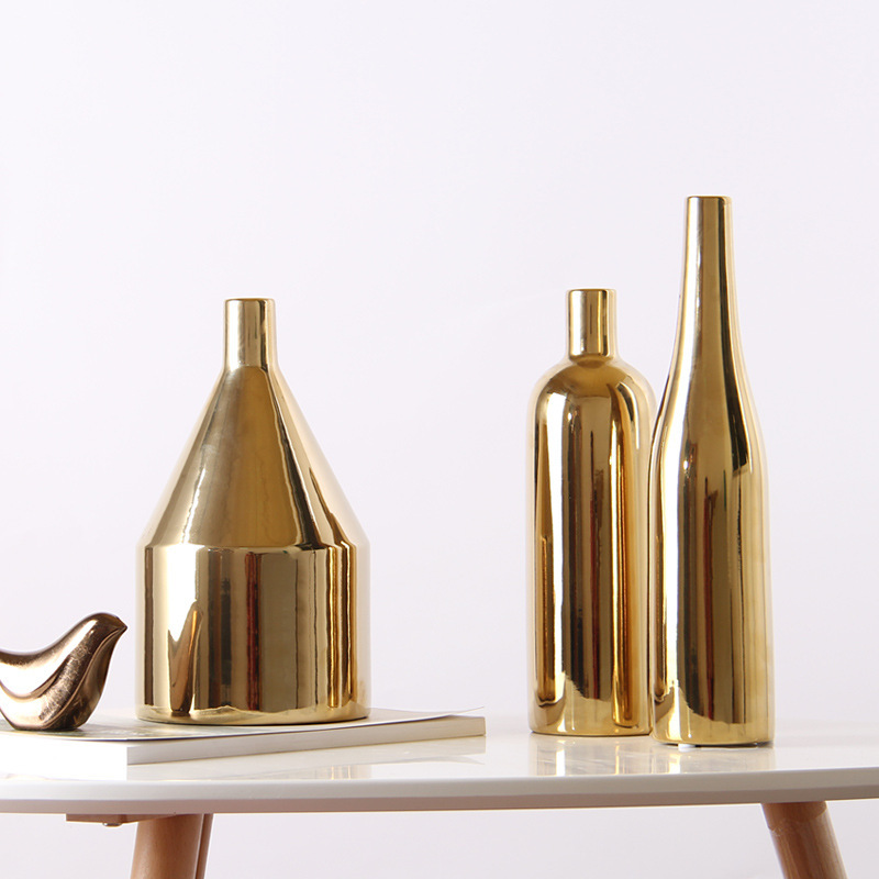 Phong cách Bắc Âu gốm vàng bình hoa ánh sáng sang trọng mạ thủ công trang trí đồ trang trí nhà hoa mềm mại - Vase / Bồn hoa & Kệ lọ cắm hoa