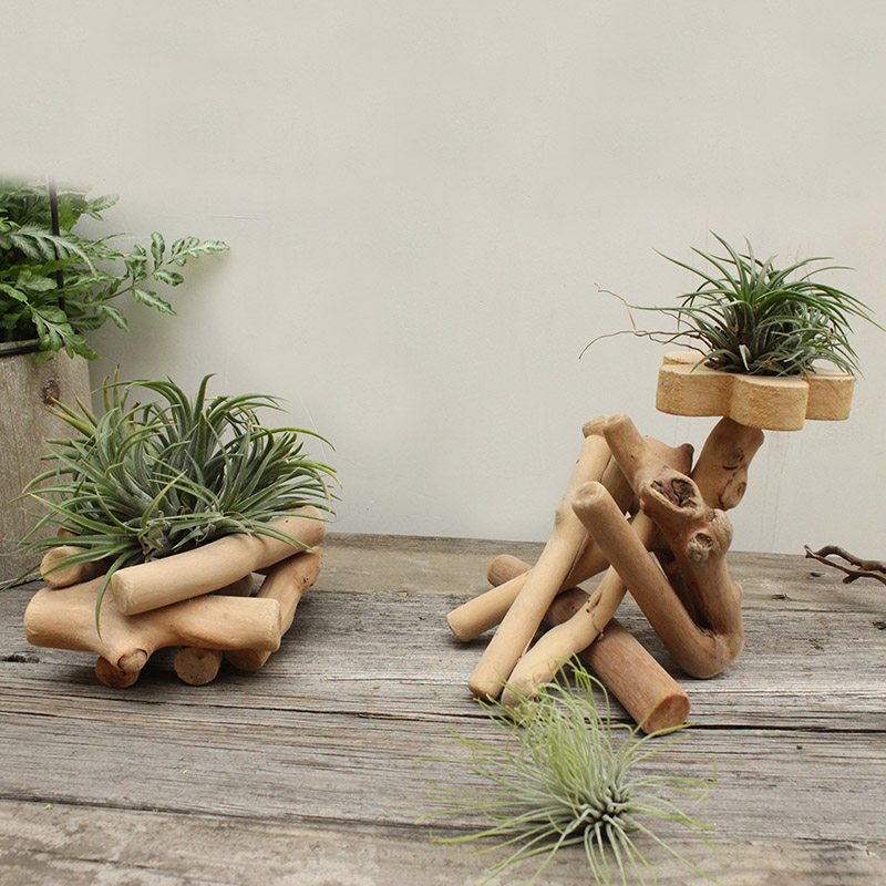 Air pineapple iron orchid flowerpot flower holder handmade wooden creative candlestick home craft gifts decoration purification potted green plants