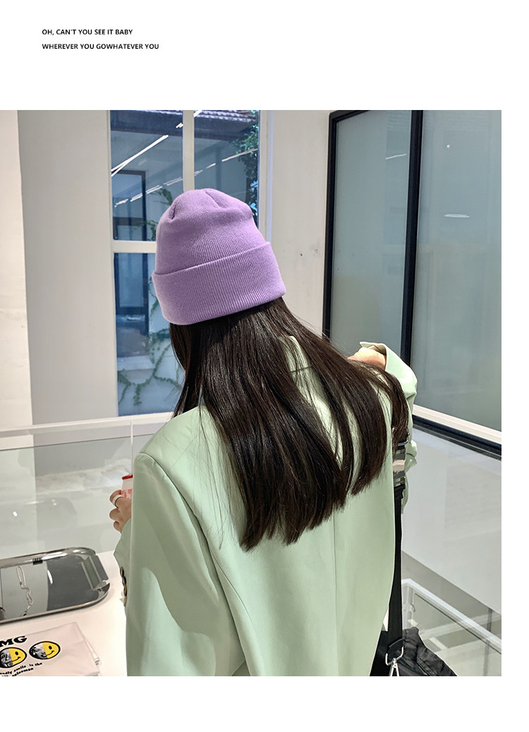 S字母刺绣蓝色毛线帽女秋冬韩版潮百搭保暖针织帽冬季冷帽子批发详情17