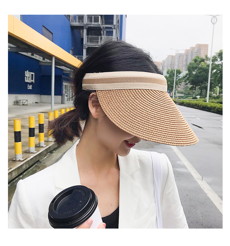 Female Summer Peaked Face Cover Sun-proof Topless Vacation Straw Sun Hat display picture 7