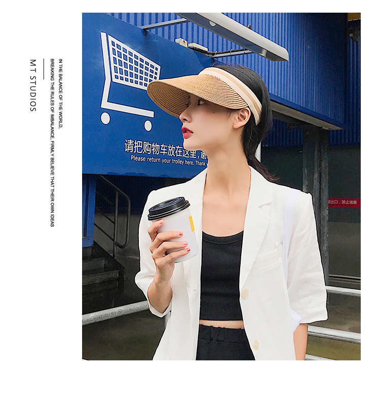 Female Summer Peaked Face Cover Sun-proof Topless Vacation Straw Sun Hat display picture 3