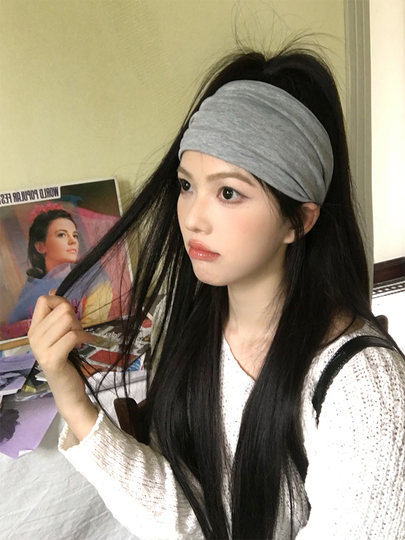 Korean Style Pure Color Pure Cotton Knitted Headband for Women in Autumn and Winter Outdoor Fitness Yoga Running Sports Sweat-Absorbent Hair Accessories Headband