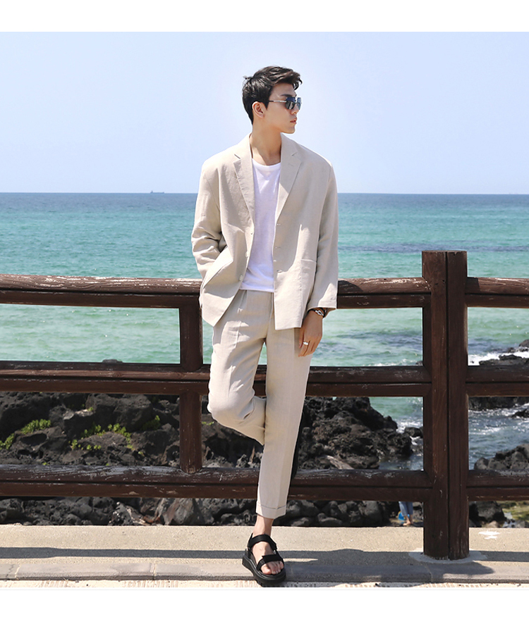 Mùa xuân và mùa hè mới phần mỏng lanh phù hợp với áo khoác cotton lanh trắng phù hợp với kem chống nắng xu hướng áo khoác nam - Cao bồi áo nam đẹp