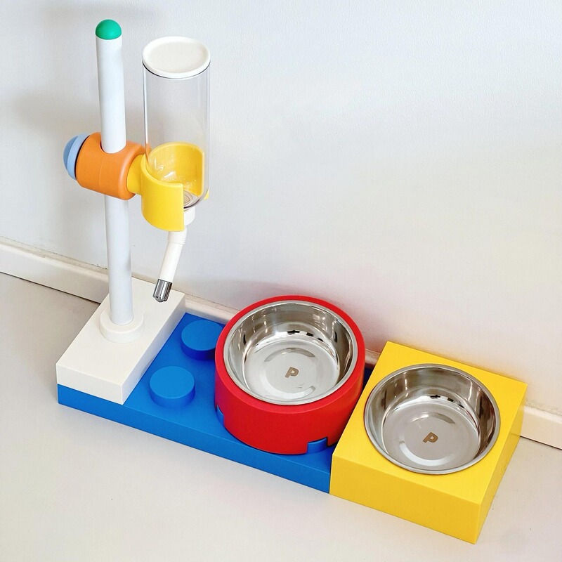 Dopamine Building Block Cat and Dog Bowl, Slow Feeder Pet Automatic Water Dispenser, Food Bowl, Elevated Double Bowl, Anti-Spill, Neck Protection