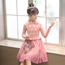  Girls  dresses childrens Western princess dresses autumn and winter new baby skirts big childrens knitted love sweater skirts