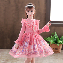 Girls court style dress 2021 new little girl evening dress high-end retro foreign style children Lolita dress