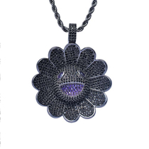 Black Flower Black Sun Flower ins Rotatable Hip Hop Japanese Pendant Plated 18K Gold Necklace Hiphop