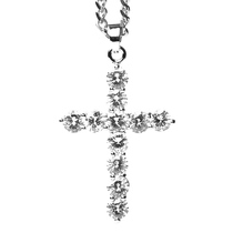 silver ice out cross necklace European and American trend retro flash diamond cross necklace hip hop
