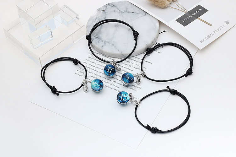 Nhật Bản và Hàn Quốc dạ quang 12 chòm sao vũ trụ thời gian đá quý bảo vệ cặp đôi nữ quà tặng quả cầu pha lê vòng gỗ trầm hương