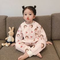 Autumn and Winter Childrens cotton padded cotton jumpsuit baby leg anti kicking quilt belly protection sleeping bag home clothing pajamas